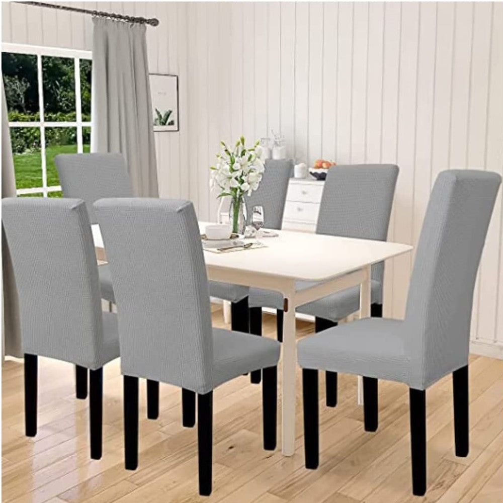 Stretchable Machine Washable Dining Chair Slipcovers, Set of 6, Silver Grey Gominimo