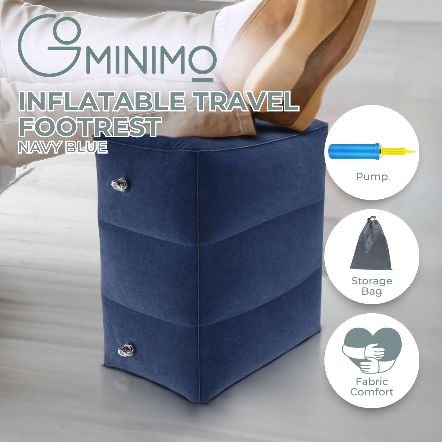 Adjustable PVC Inflatable Travel Foot Rest Pillow with Pump GOMINIMO