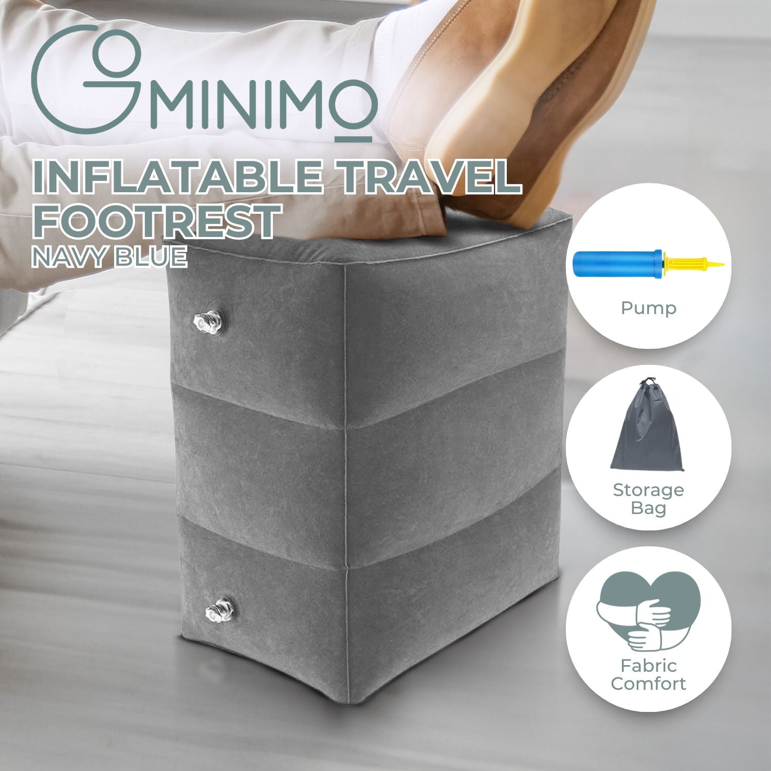 Adjustable Height Inflatable Travel Foot Rest Pillow - Grey | GOMINIMO