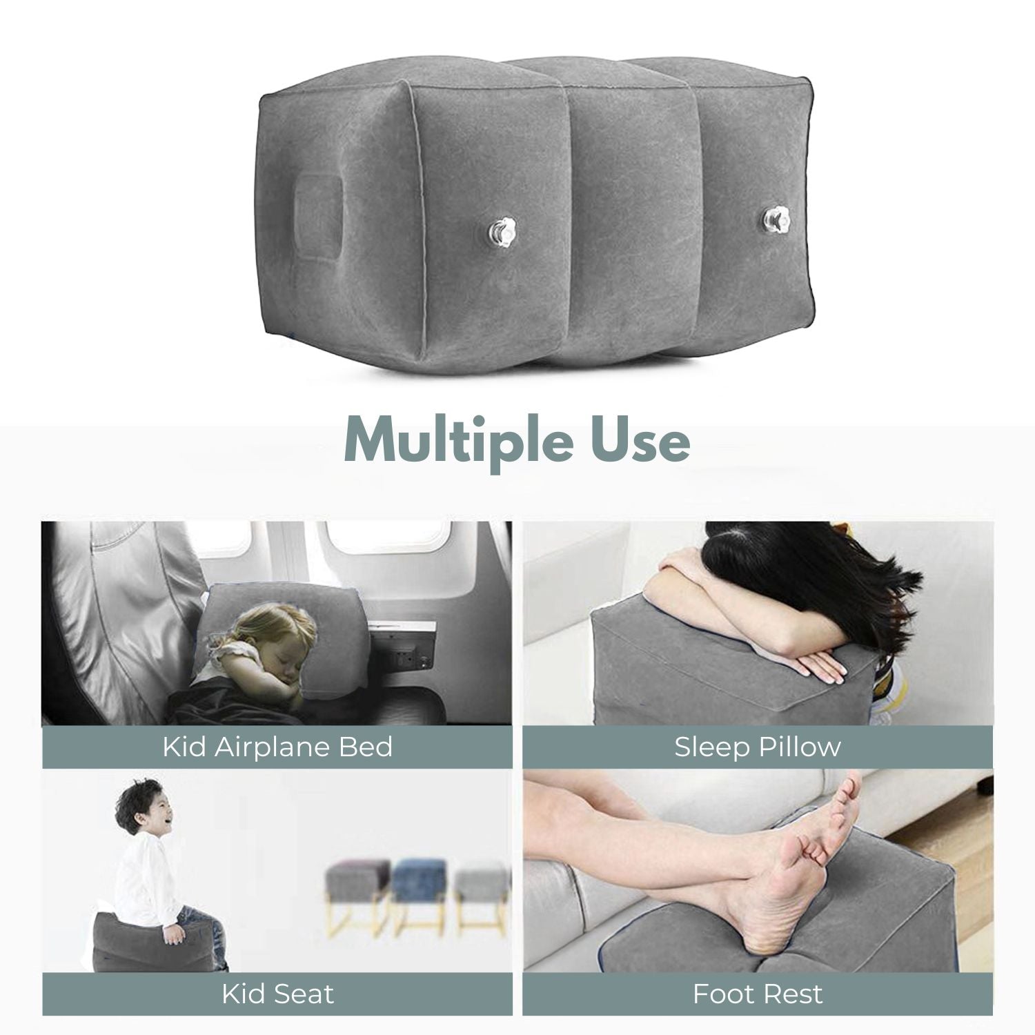 Adjustable Height Inflatable Travel Foot Rest Pillow - Grey | GOMINIMO