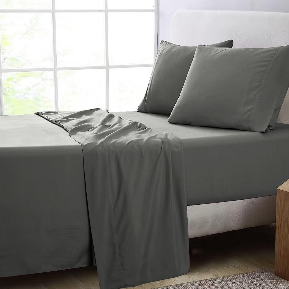 Ultra-Soft Hypoallergenic 2000 TC Bed Sheet Set - 4 Pcs, Grey, Gominimo