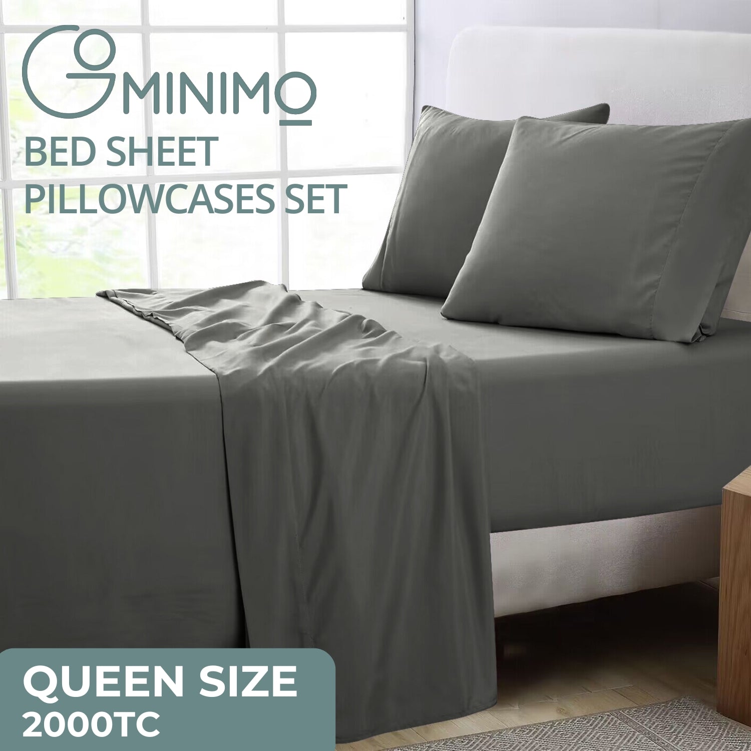 Ultra-Soft Hypoallergenic Bed Sheet Set, Queen - 4 Pcs Grey Gominimo