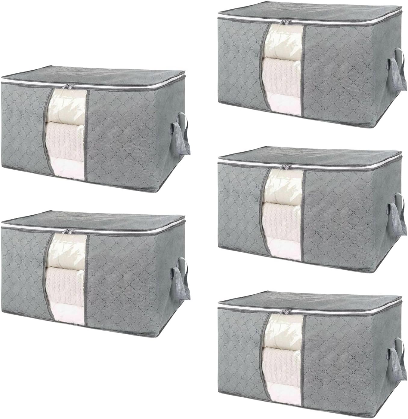 Spacious 105L Foldable Grey Clothes Storage Bags, 5 Pack - GOMINIMO