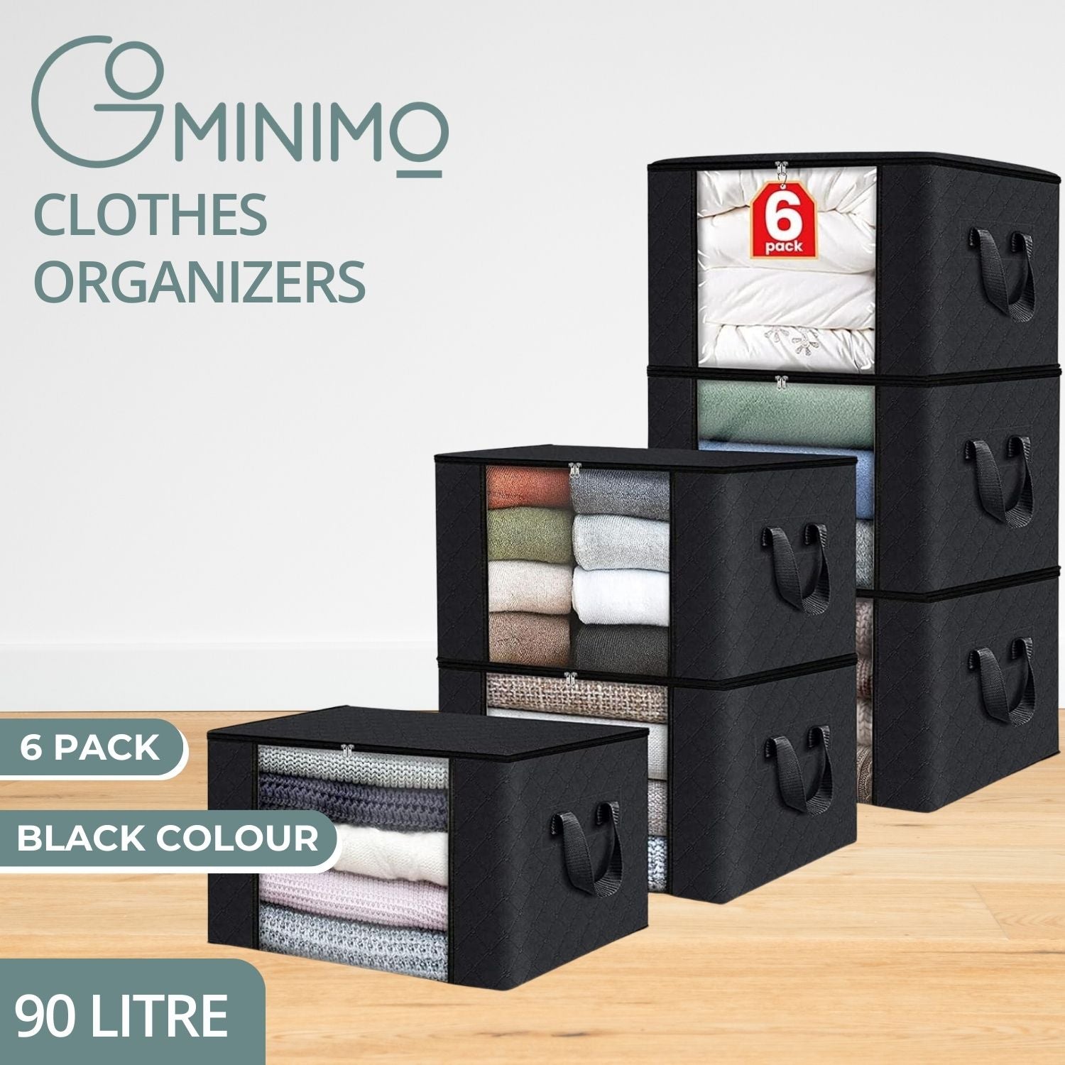 Clear Visibility 90L Clothes Storage Bags, 6 Pack - Gominimo