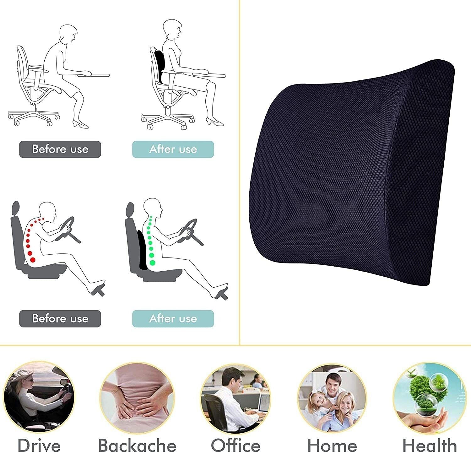 Gel Memory Foam Lumbar Pillow, Mesh Cover, Ergonomic - GOMINIMO