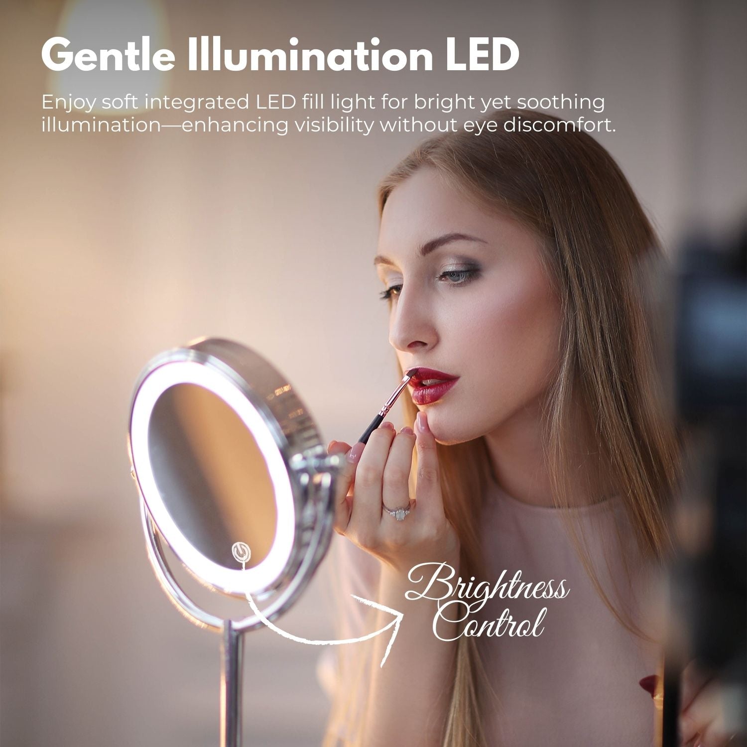 LED 10x Magnifying Makeup Mirror, 360° Rotation, Silver - GOMINIMO