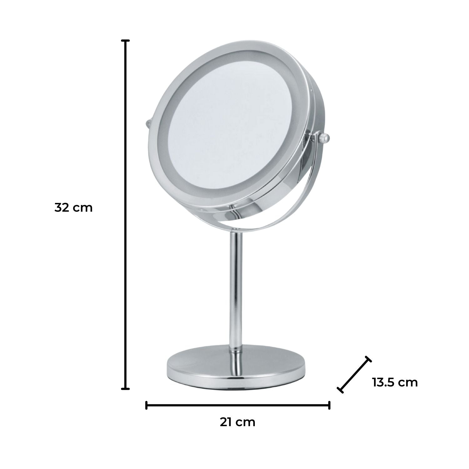 LED 10x Magnifying Makeup Mirror, 360° Rotation, Silver - GOMINIMO