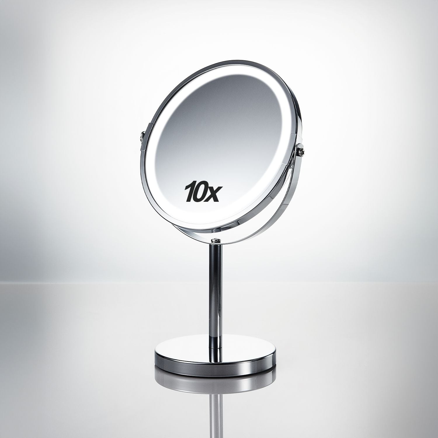 LED 10x Magnifying Makeup Mirror, 360° Rotation, Silver - GOMINIMO