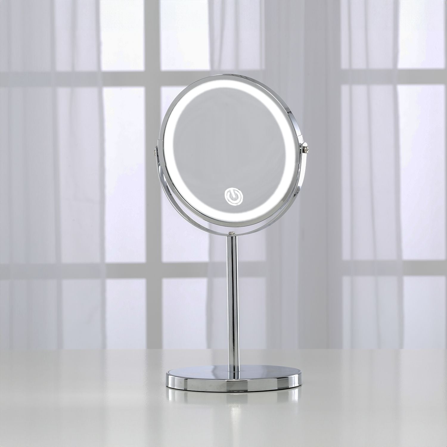 LED 10x Magnifying Makeup Mirror, 360° Rotation, Silver - GOMINIMO