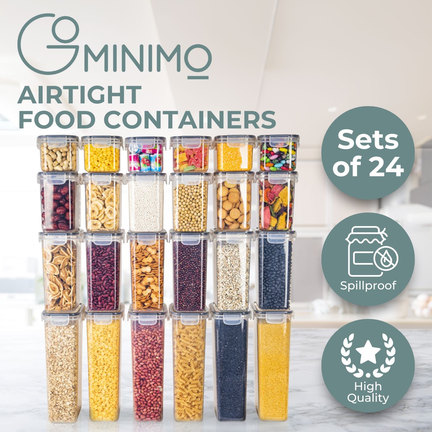 Gominimo 24PCS Airtight Food Storage Containers Kitchen Dry Food Pantry Organization Set