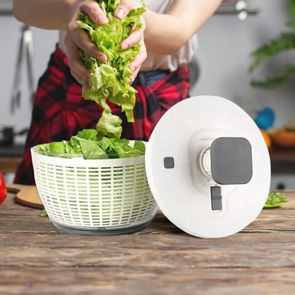 One-Hand 6L Salad Spinner with Instant Stop, White - GOMINIMO