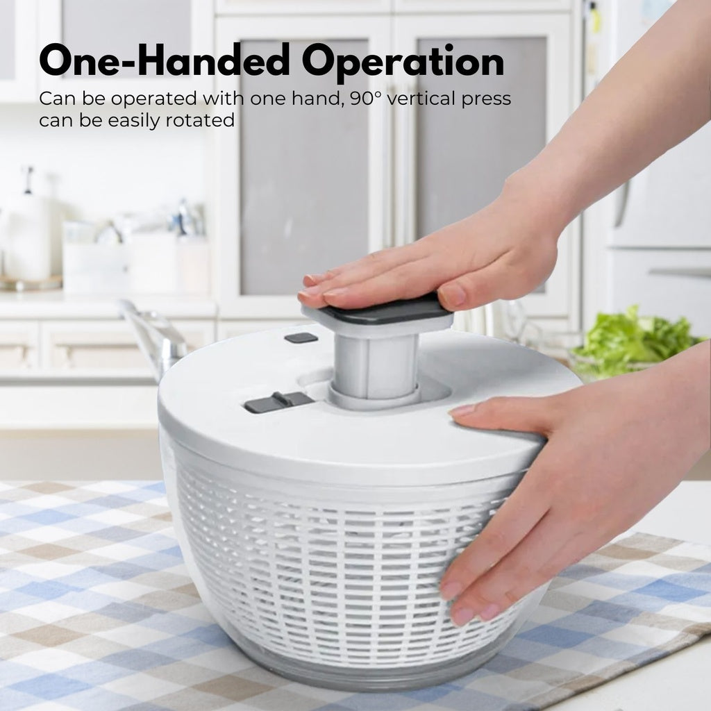 One-Hand 6L Salad Spinner with Instant Stop, White - GOMINIMO