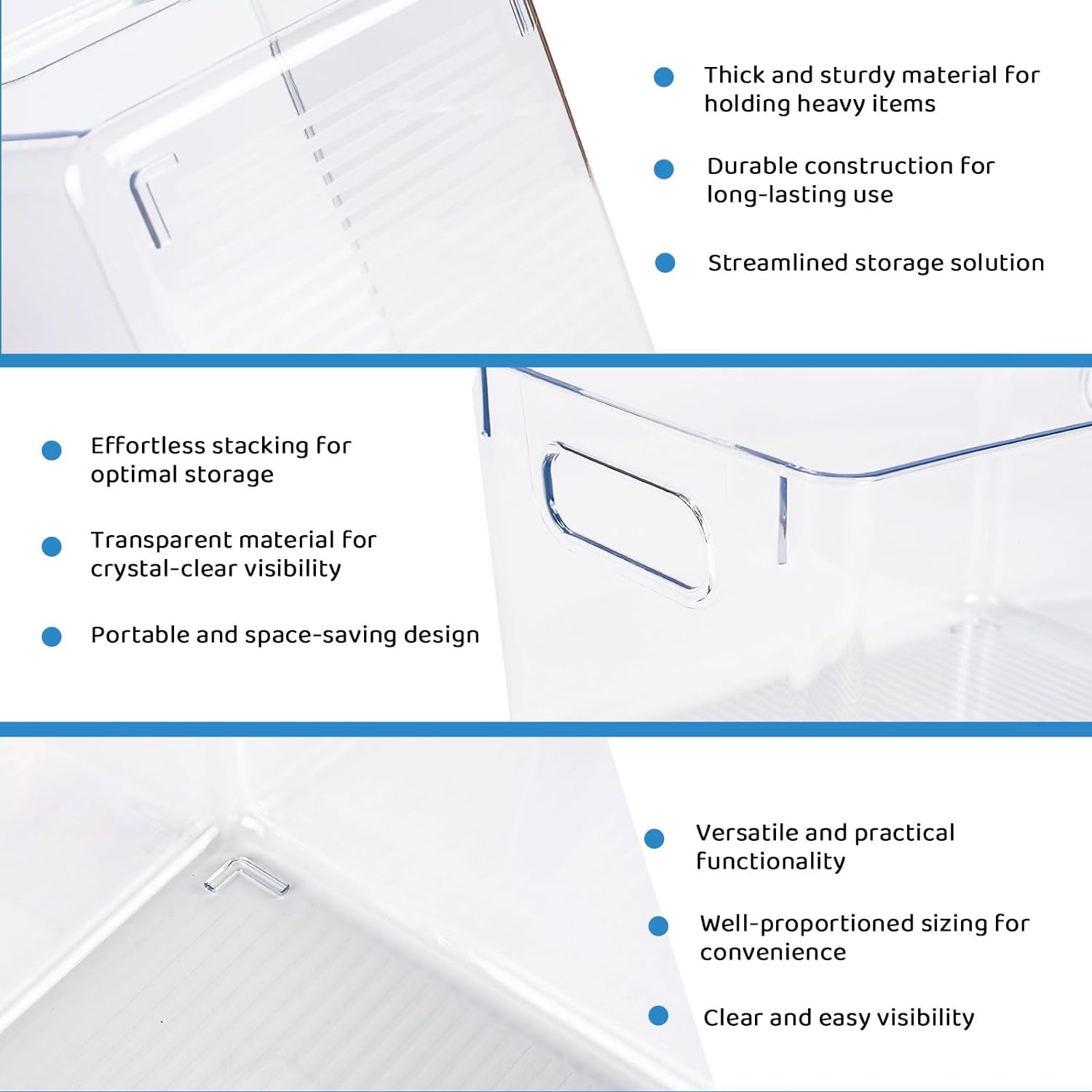 Clear, Stackable 8 Pack Storage Bins with Handle - GOMINIMO