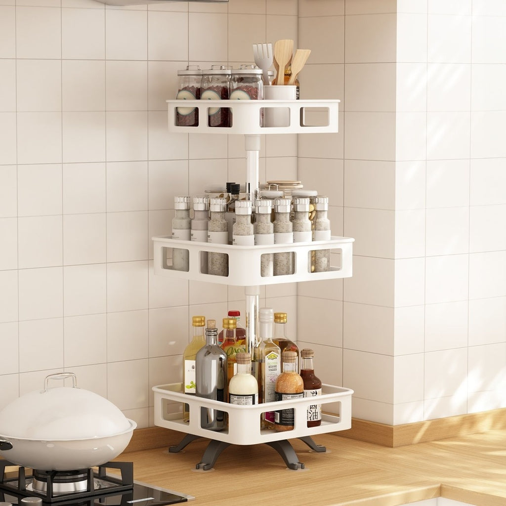 360° Rotating 3-Tier Spice Rack Organizer, White, Gominimo