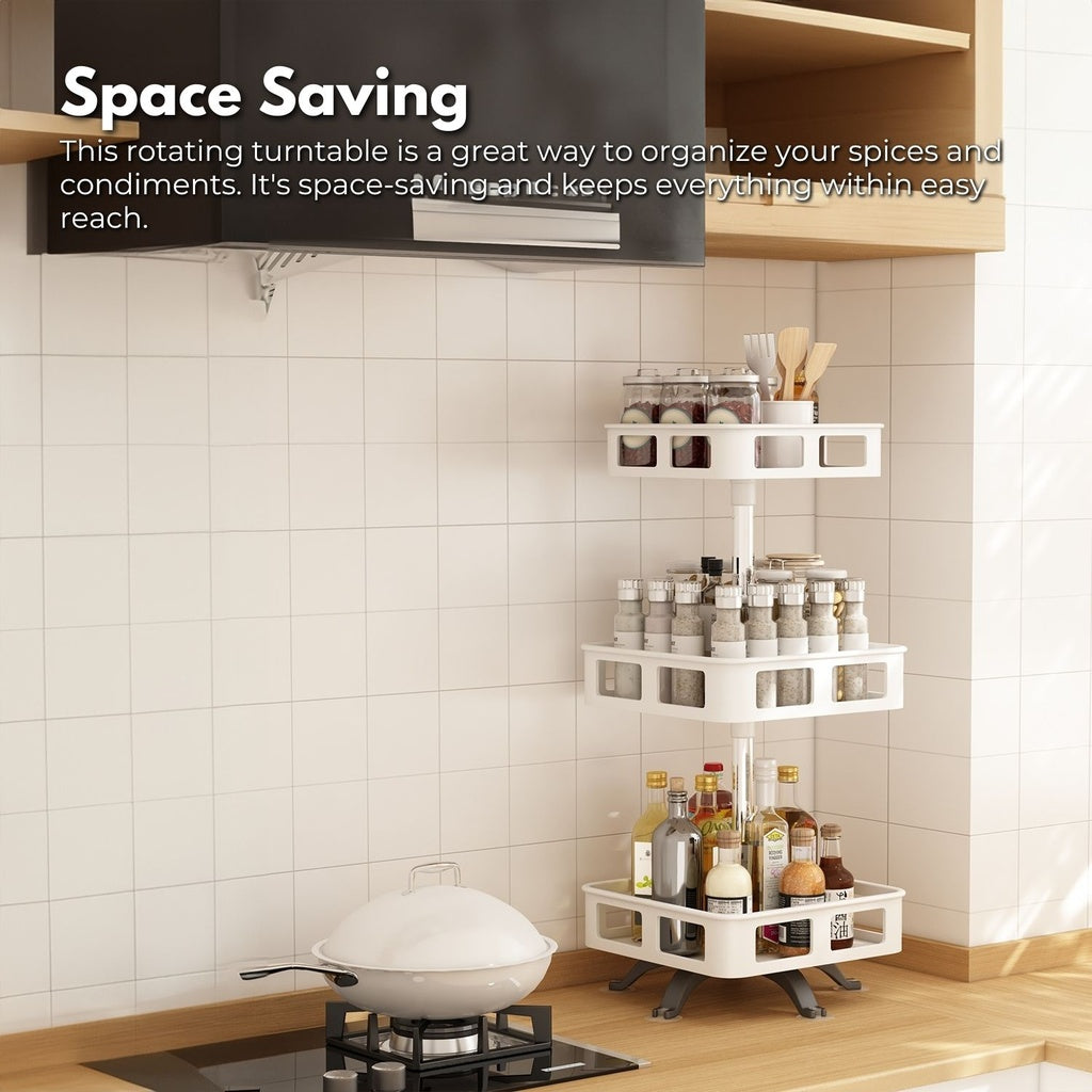 360° Rotating 3-Tier Spice Rack Organizer, White, Gominimo