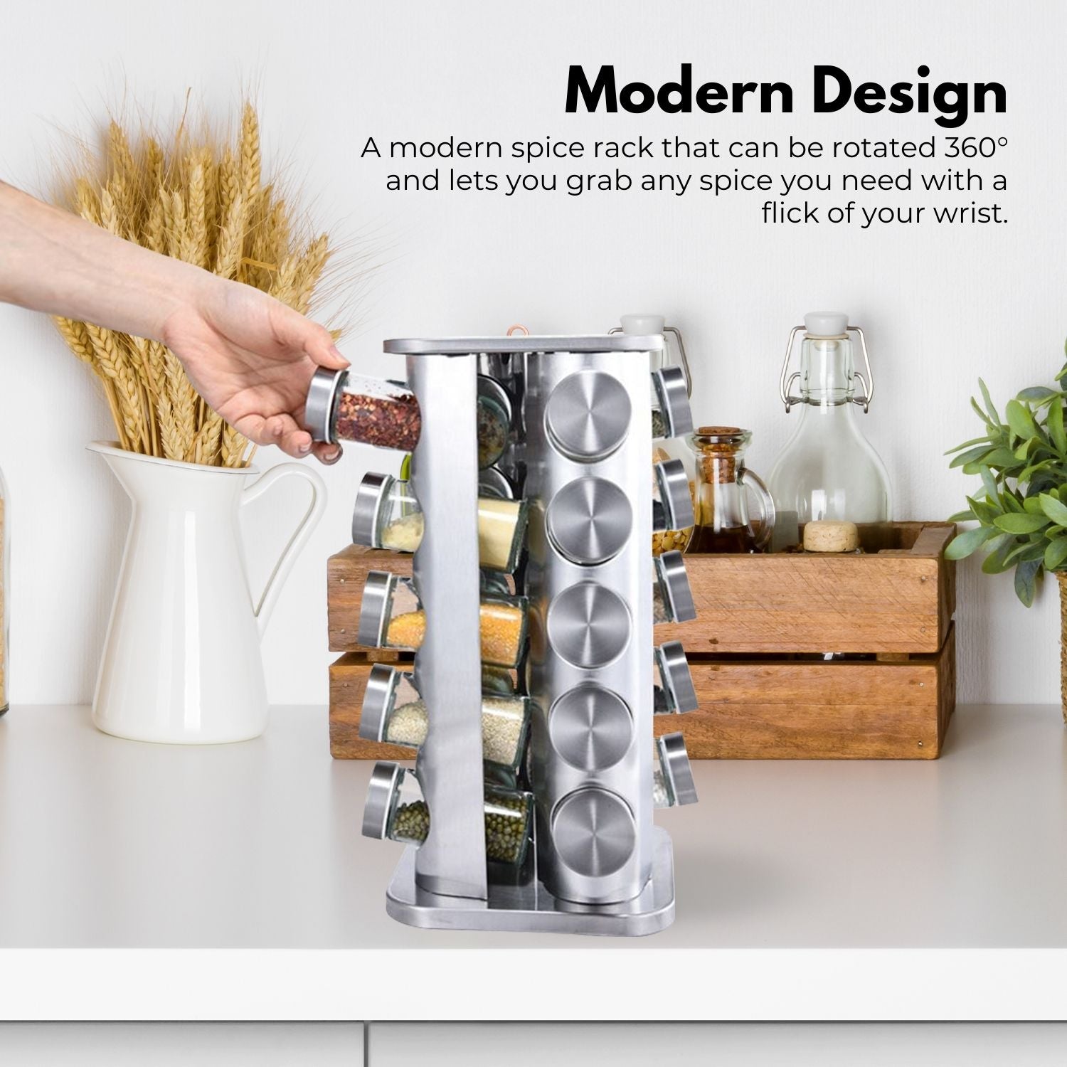 20-Jar Rotating Spice Rack with Labels and Funnel - Gominimo