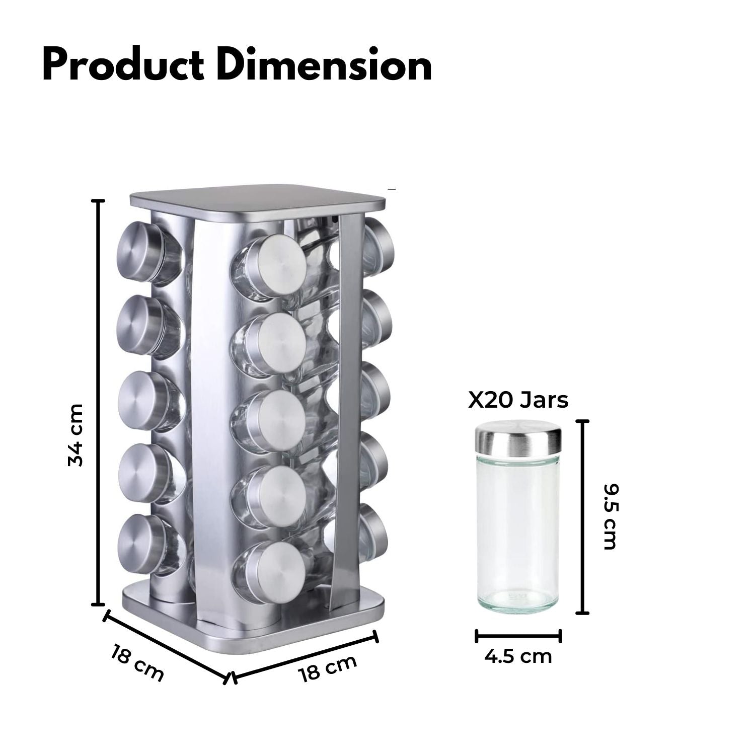 20-Jar Rotating Spice Rack with Labels and Funnel - Gominimo