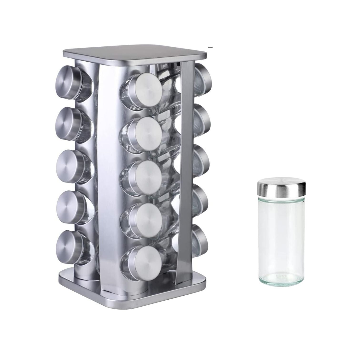 20-Jar Rotating Spice Rack with Labels and Funnel - Gominimo