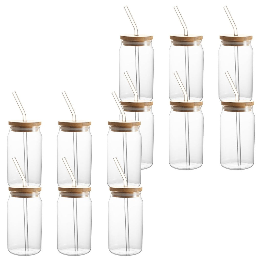 16oz Glass Jar Set with Bamboo Lids, Straws - 12pcs Gominimo