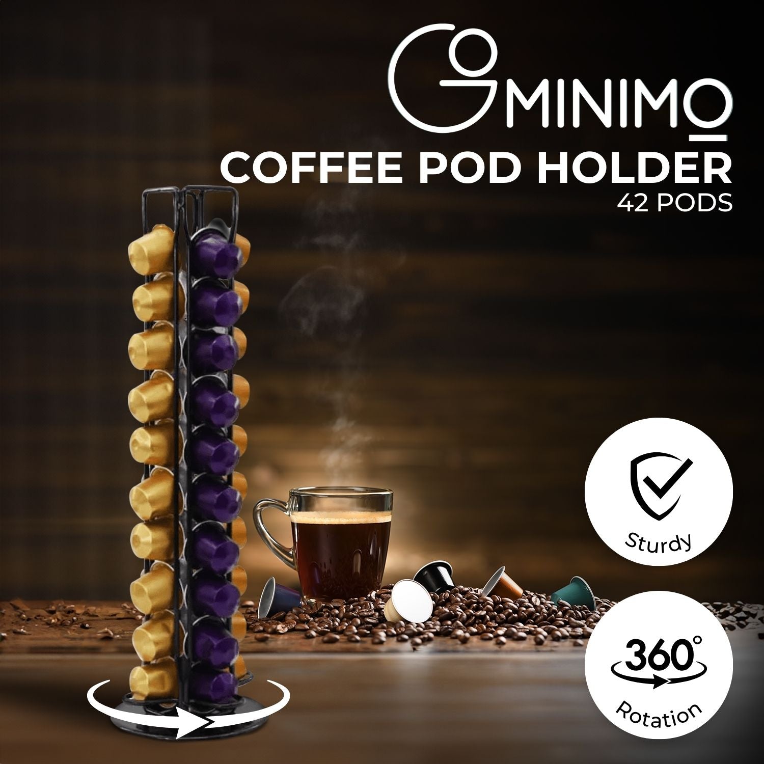 Sleek 360 Rotating Nespresso Pod Holder (42 Pods, Black) GOMINIMO