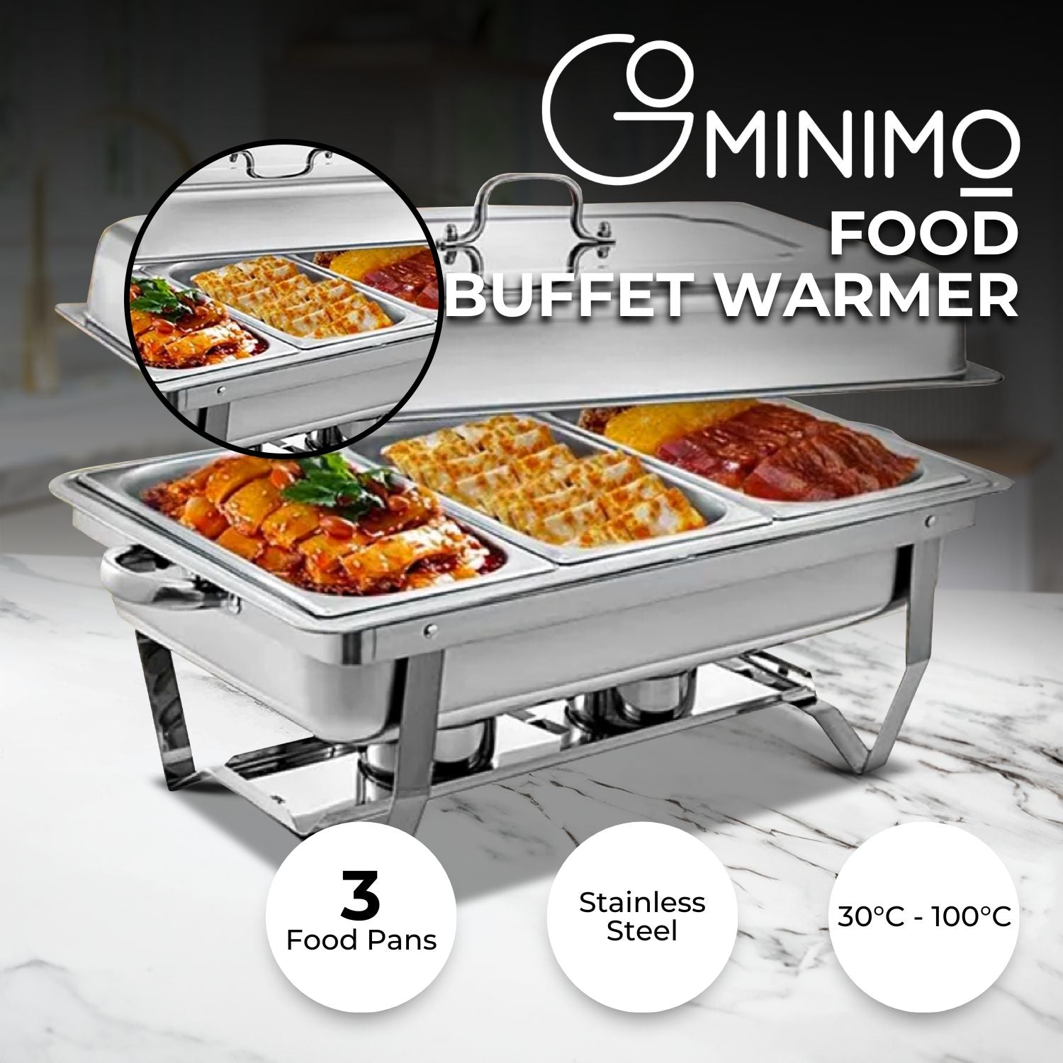 Durable Stainless Steel 9L Buffet Warmer with Triple Trays - GOMINIMO