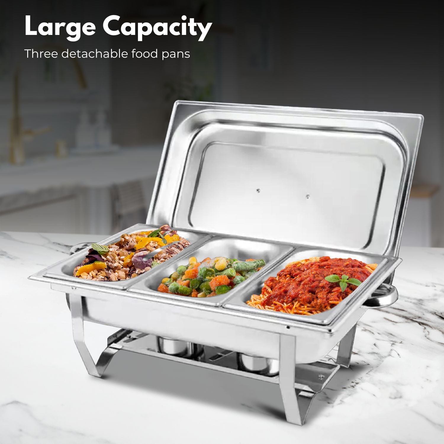 Durable Stainless Steel 9L Buffet Warmer with Triple Trays - GOMINIMO