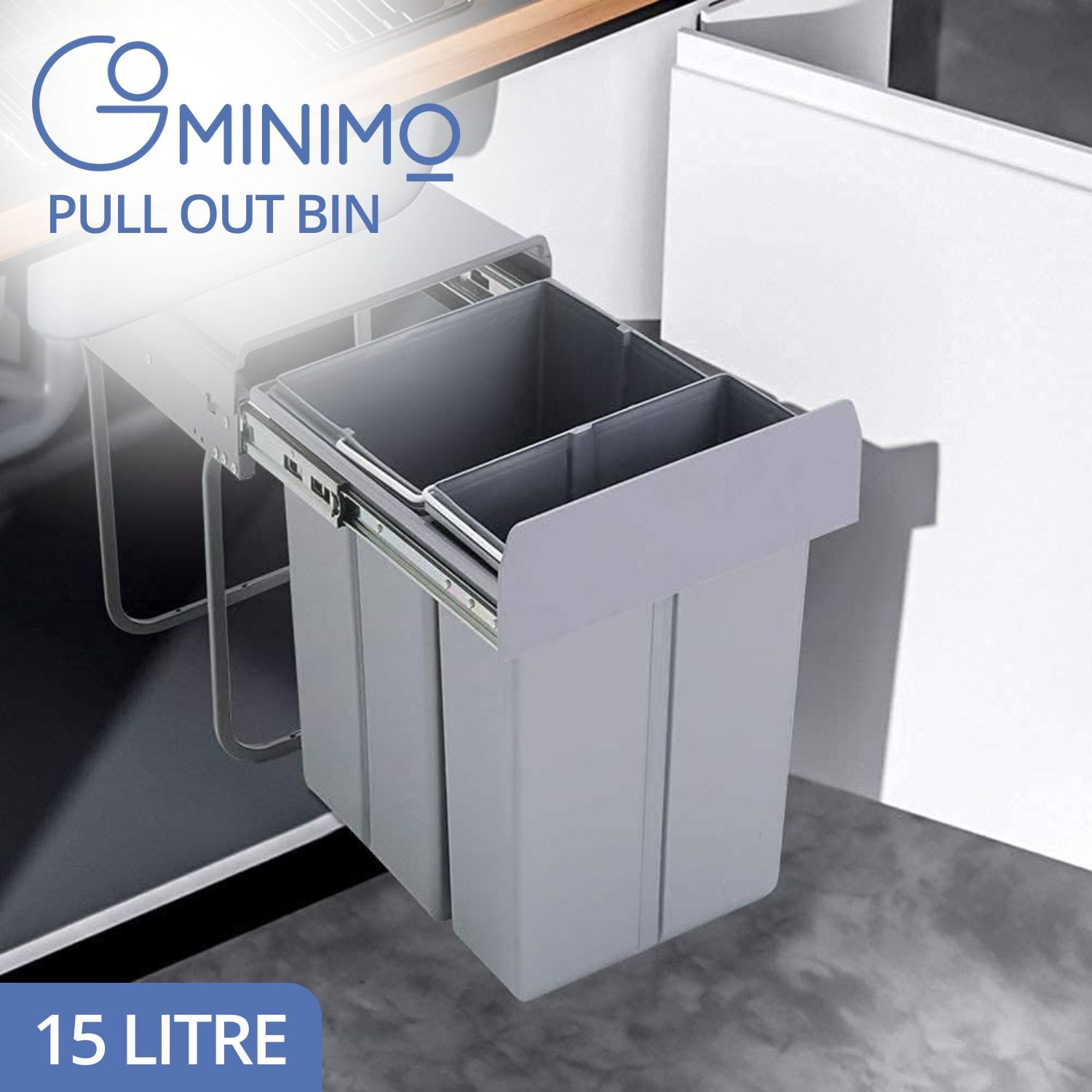 2x15L Twin Pull Out Bins - Space-Saving, Odor Control | Gominimo