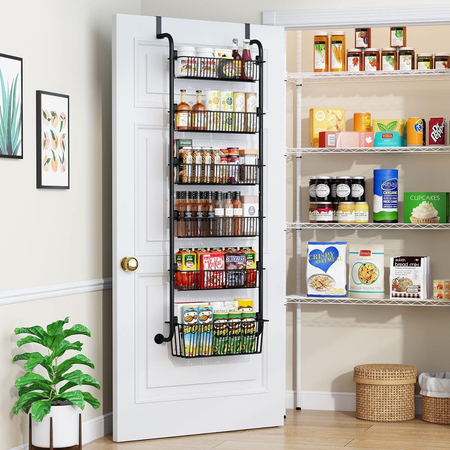 Adjustable 6 Tier Over-the-Door Pantry Organizer (Black)