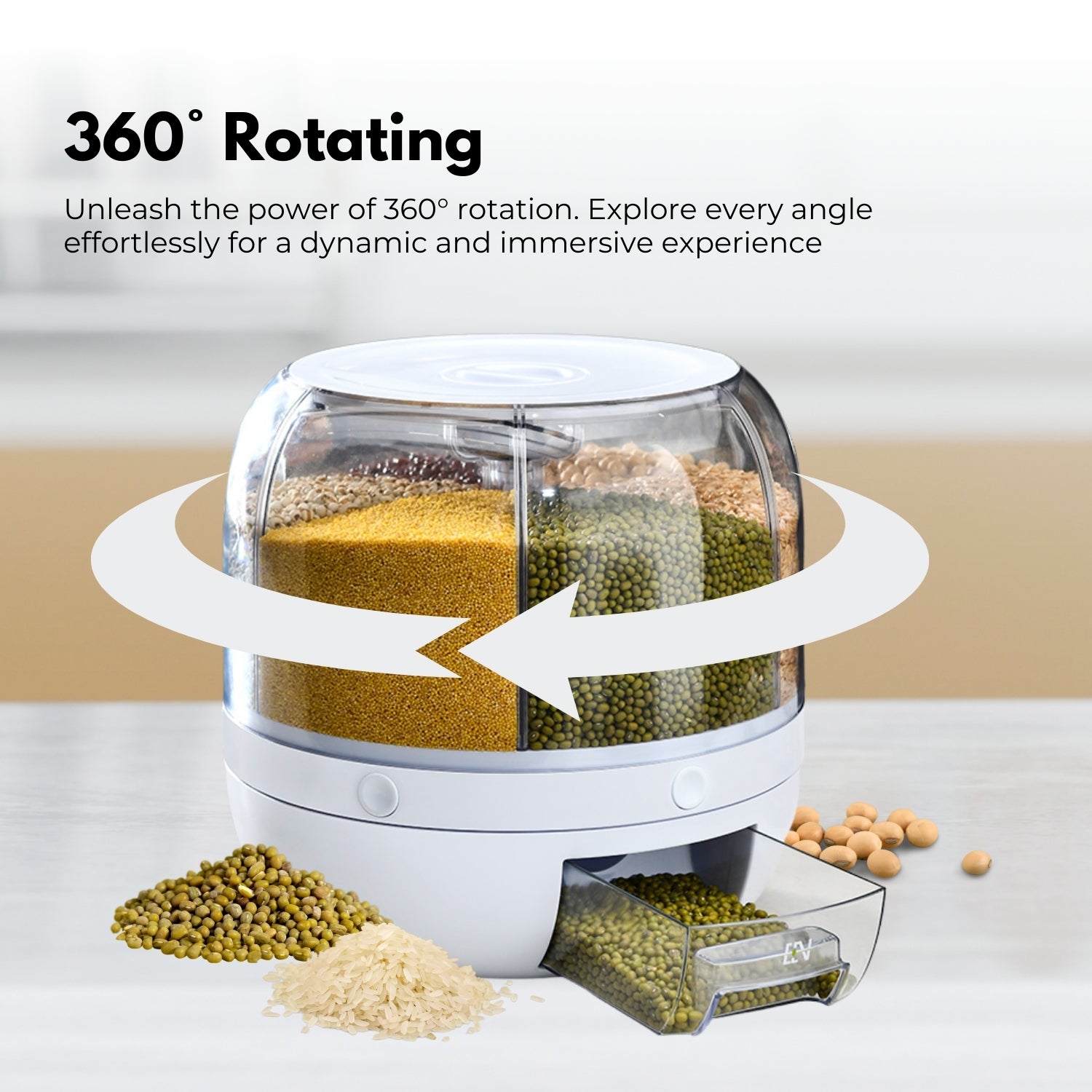 6 in 1 Rotating Grain Dispenser with Lid, 10KG Capacity, GOMINIMO