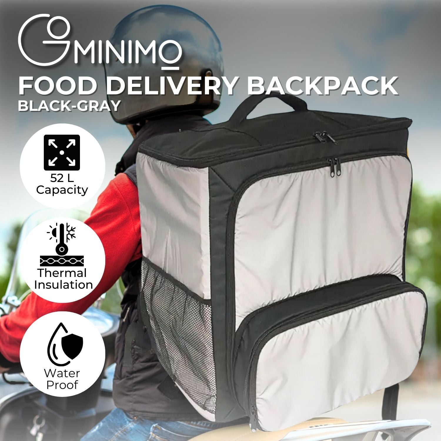 GOMINIMO 52L Insulated Food Delivery Backpack with Reflective Panels for Uber Eats (Black)