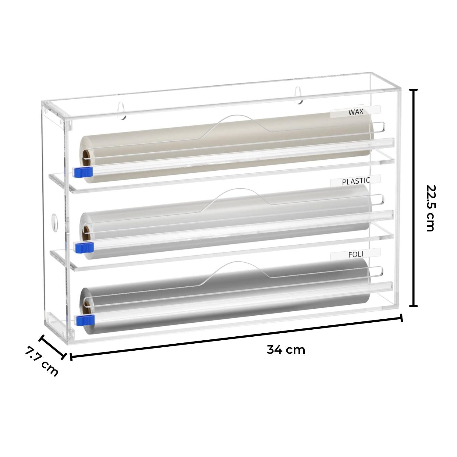 Wall-Mount 3-in-1 Acrylic Wrap Dispenser w/ Cutter & Labels