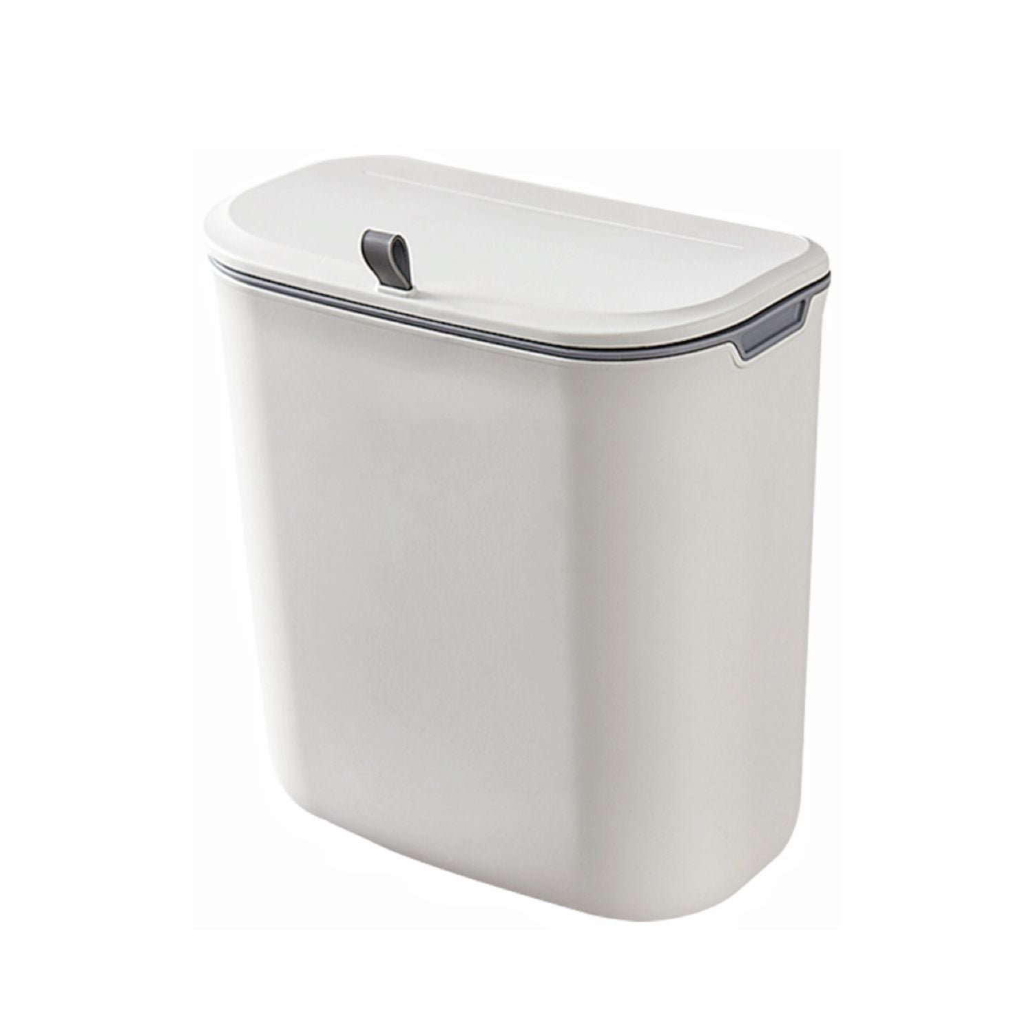 Space-Saving 9L Hanging Trash Can with Lid, 9kg Capacity, White, Gominimo