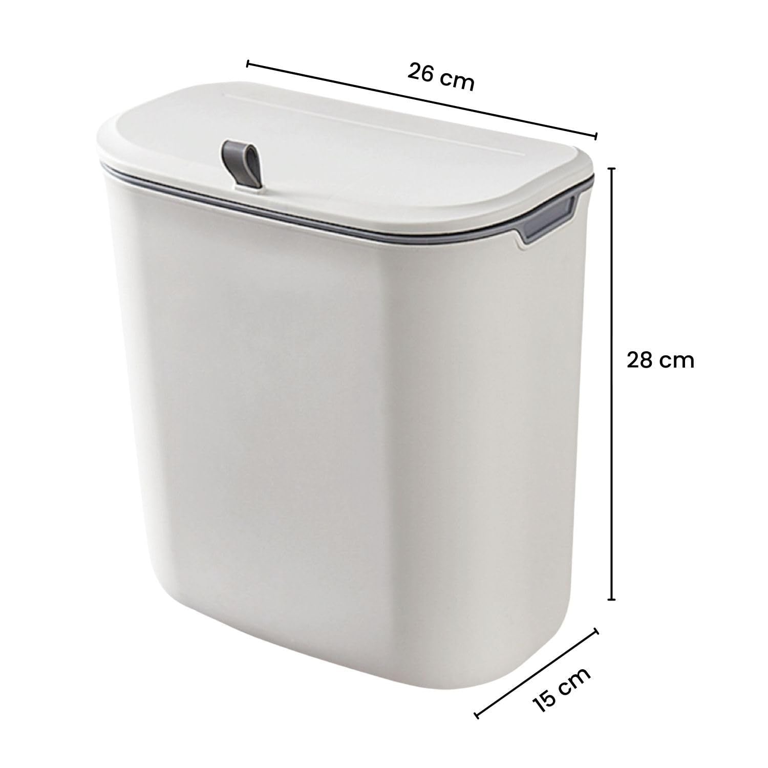 Space-Saving 9L Hanging Trash Can with Lid, 9kg Capacity, White, Gominimo