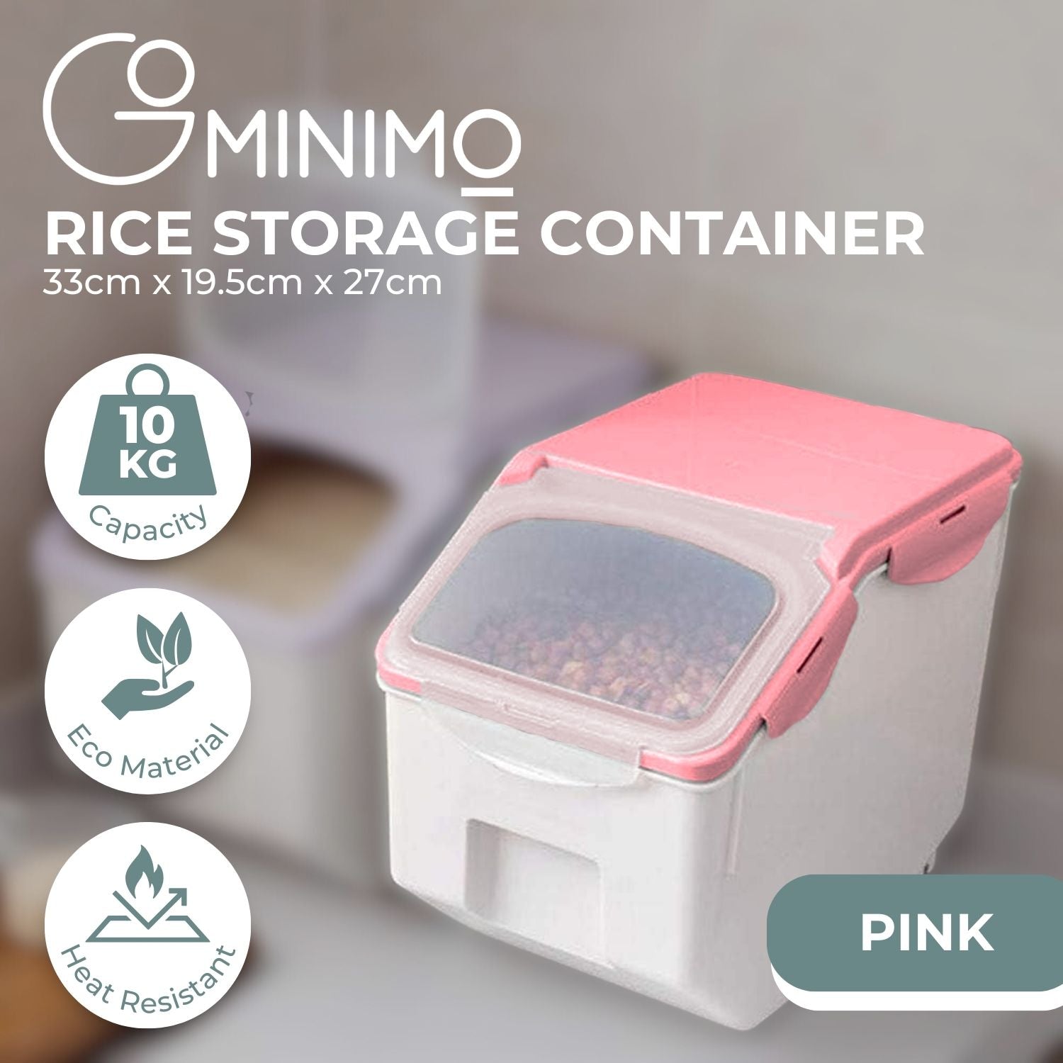 Airtight 10kg Food Storage Container w/ Measuring Cup - GOMINIMO