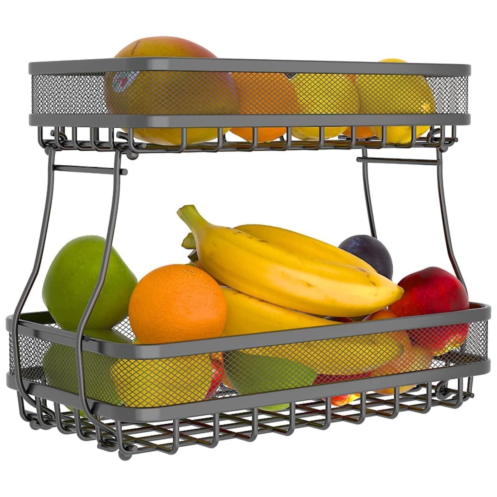 Rust-Proof 2 Tier Wire Countertop Fruit Basket, Black - Gominimo