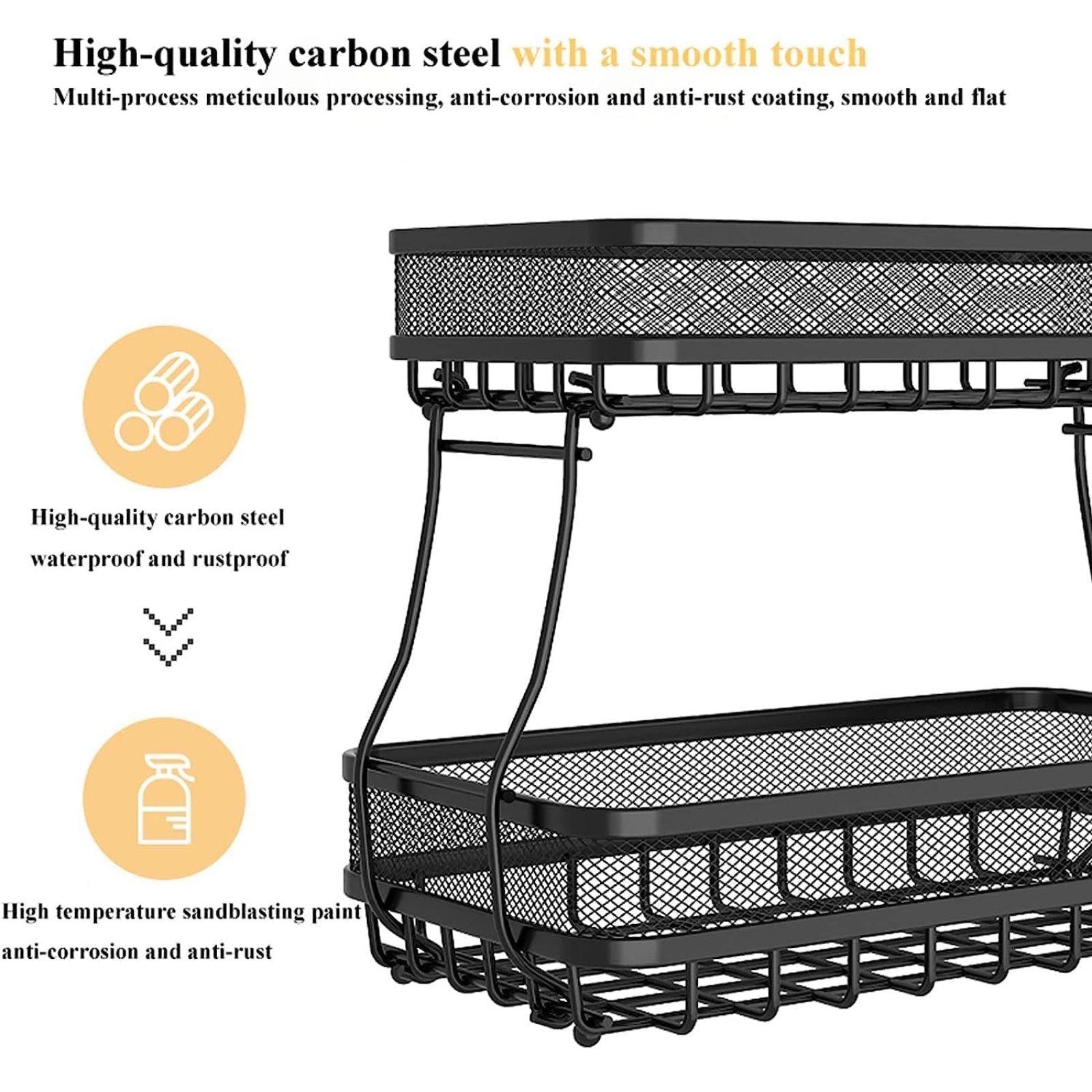 Rust-Proof 2 Tier Wire Countertop Fruit Basket, Black - Gominimo