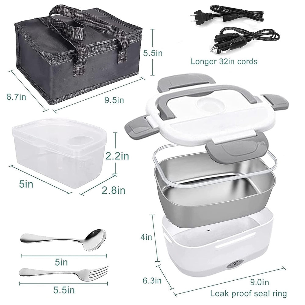 1.8L Electric Food Warmer Lunch Box, Stainless Steel, Insulated Bag