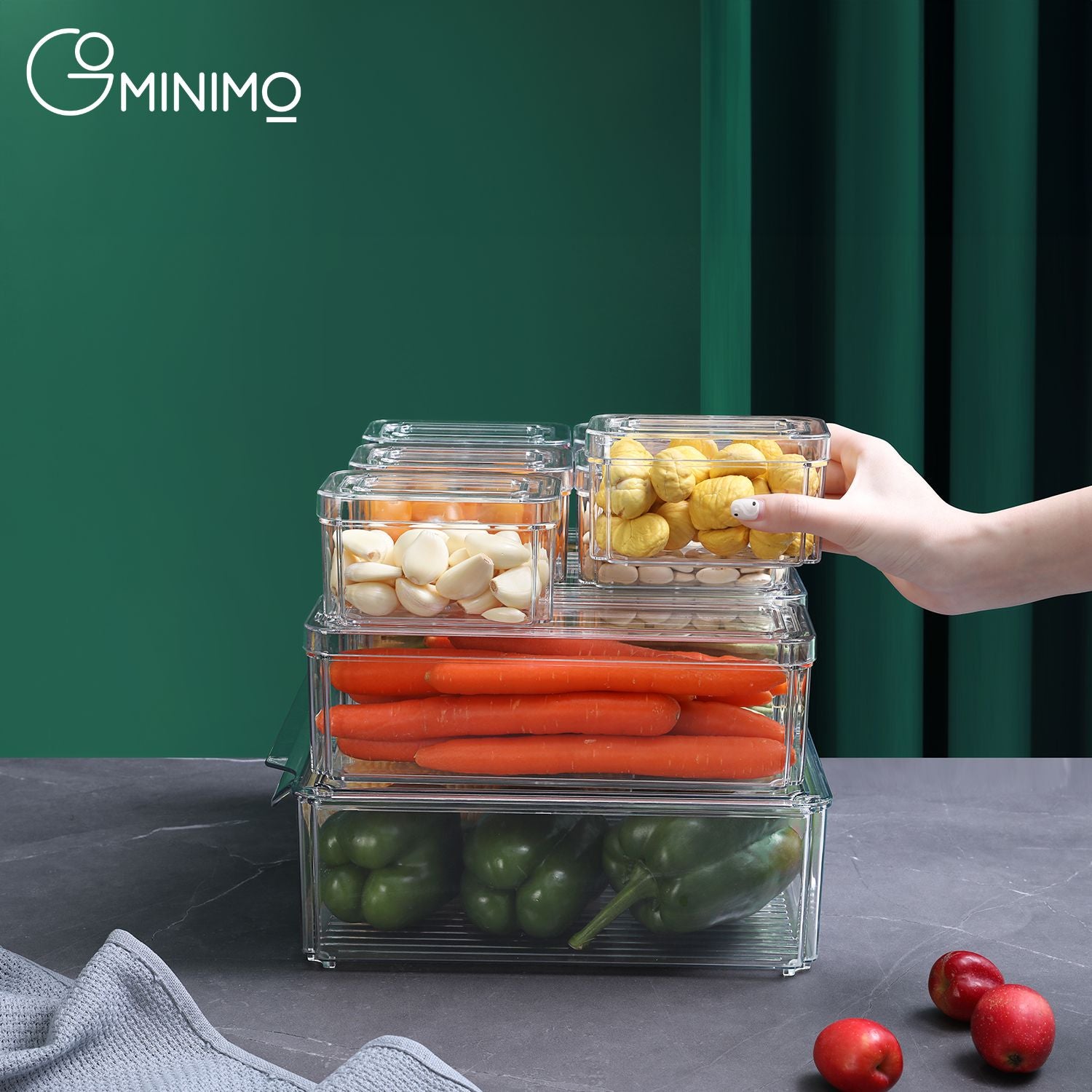 GOMINIMO 10 Pack Clear Stackable Fridge Organiser Bins with Lids (Transparent)