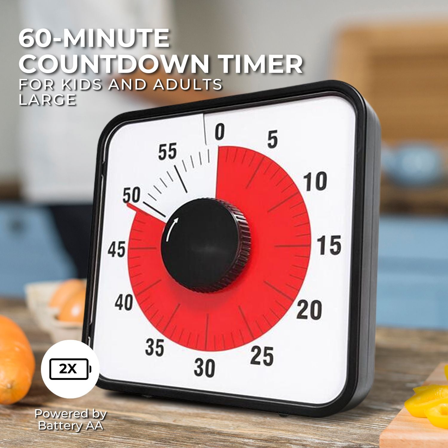 Silent, Battery-Free Kitchen Countdown Timer, Black - GOMINIMO