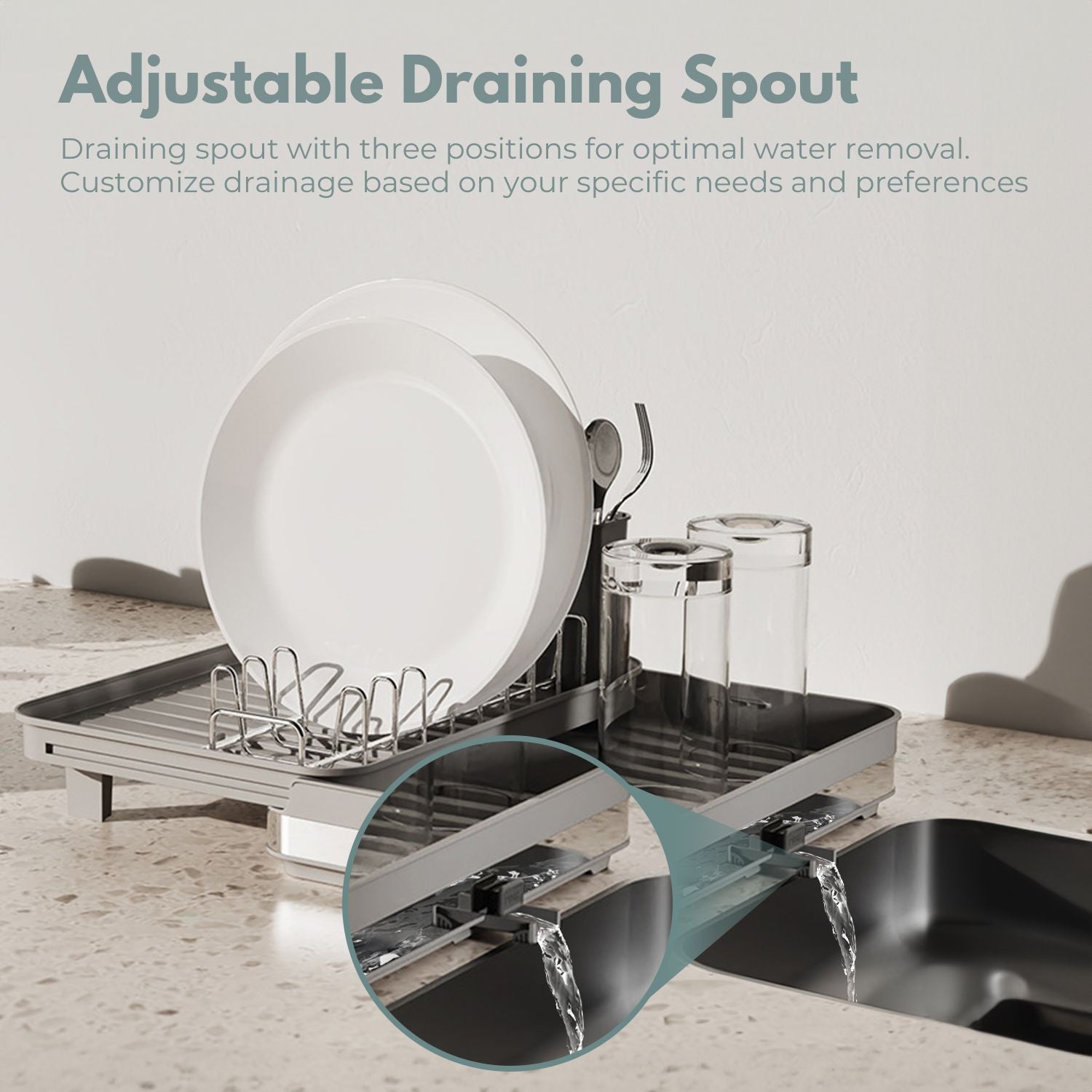 Expandable Dish Drying Rack with Adjustable Drain Spout - GOMINIMO