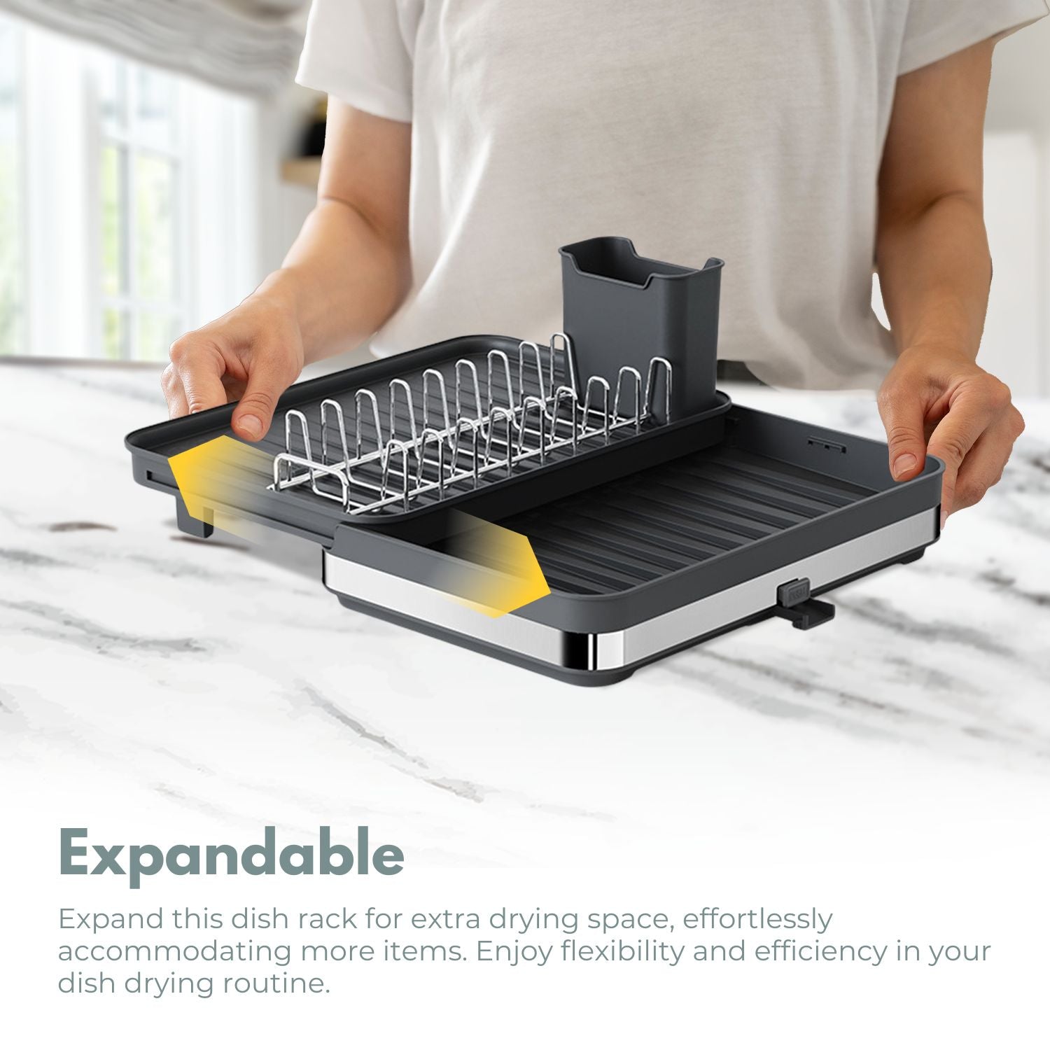 Expandable Dish Drying Rack with Adjustable Drain Spout - GOMINIMO