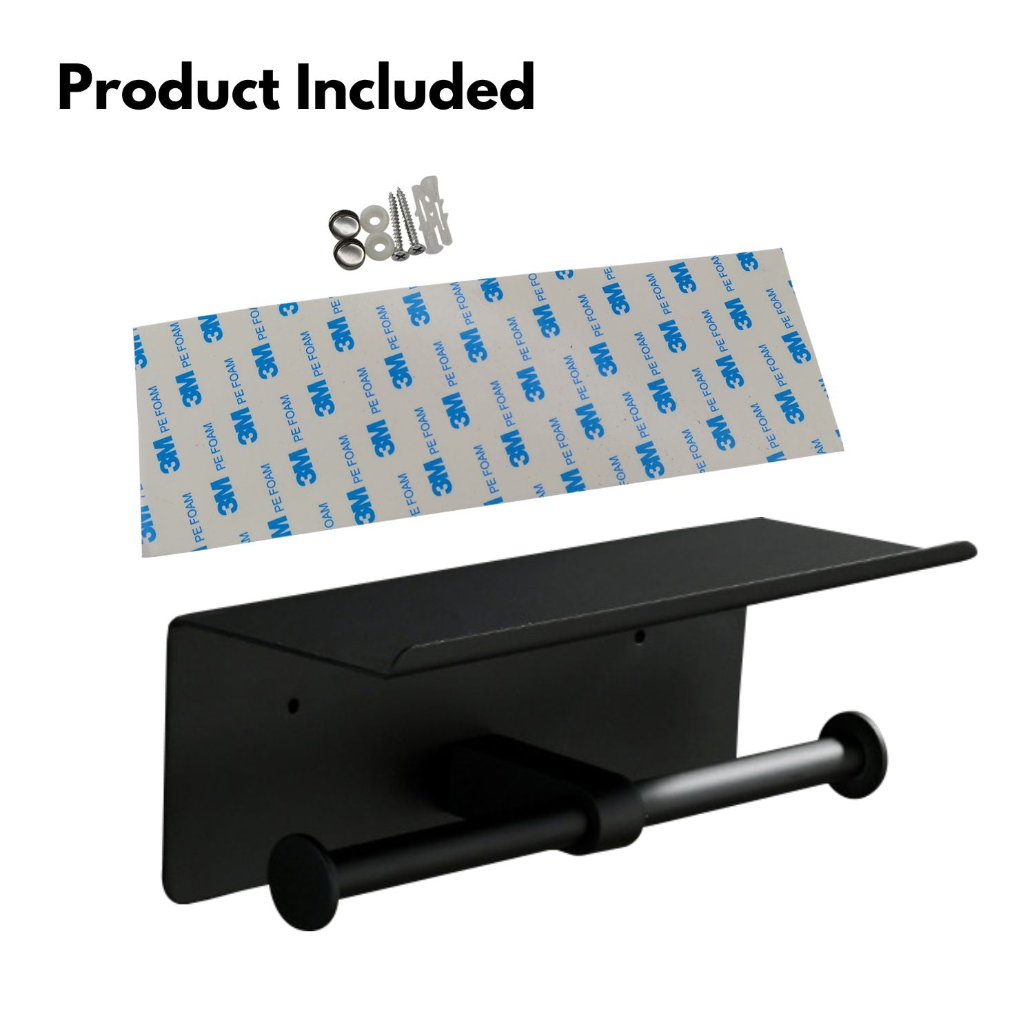 Black Stainless Steel Double Toilet Roll Holder with Shelf