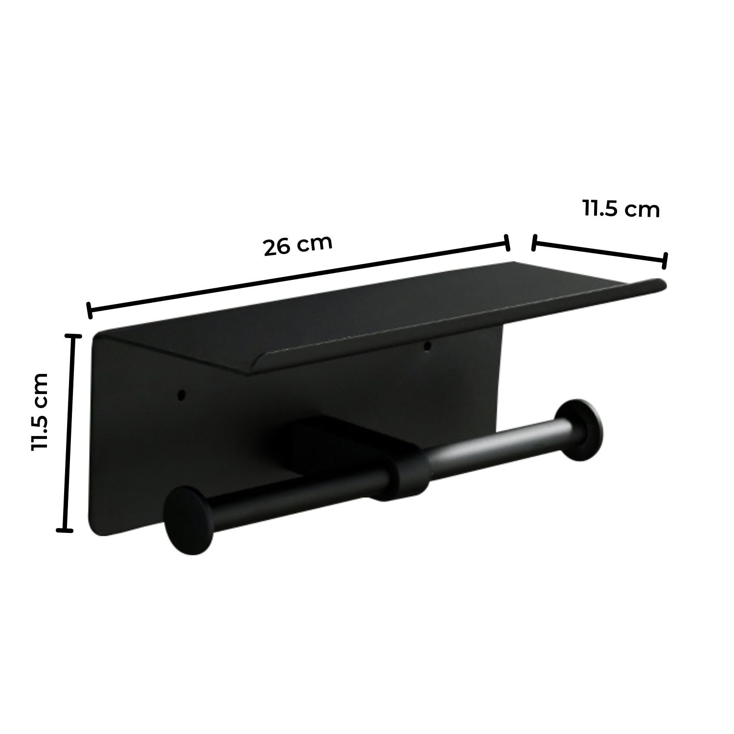 Black Stainless Steel Double Toilet Roll Holder with Shelf