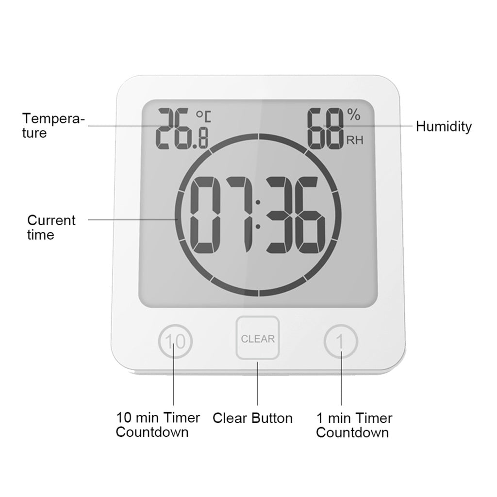 Waterproof Timer Shower Clock with Large Display (White)