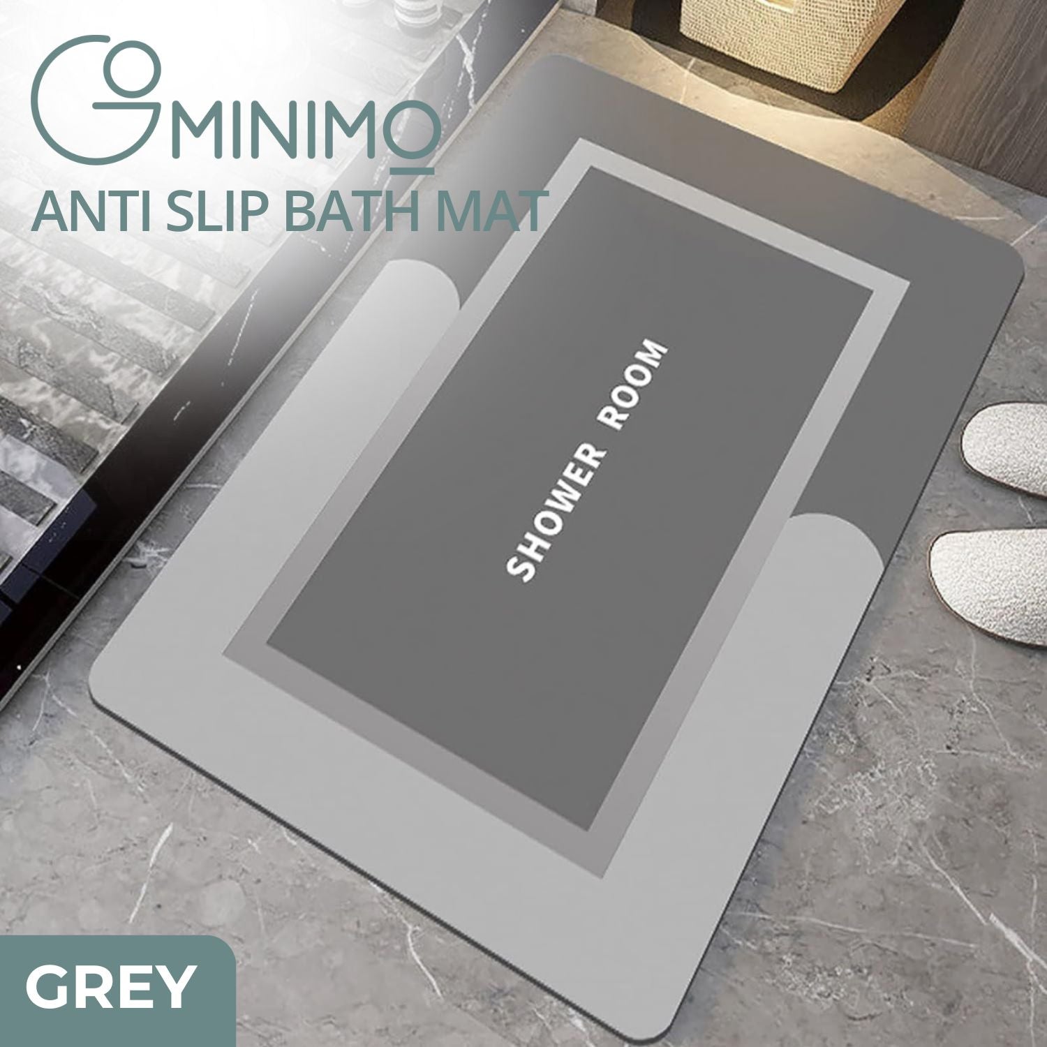 Anti-Slip Diatom Bath Mat 80x50cm Grey - GOMINIMO