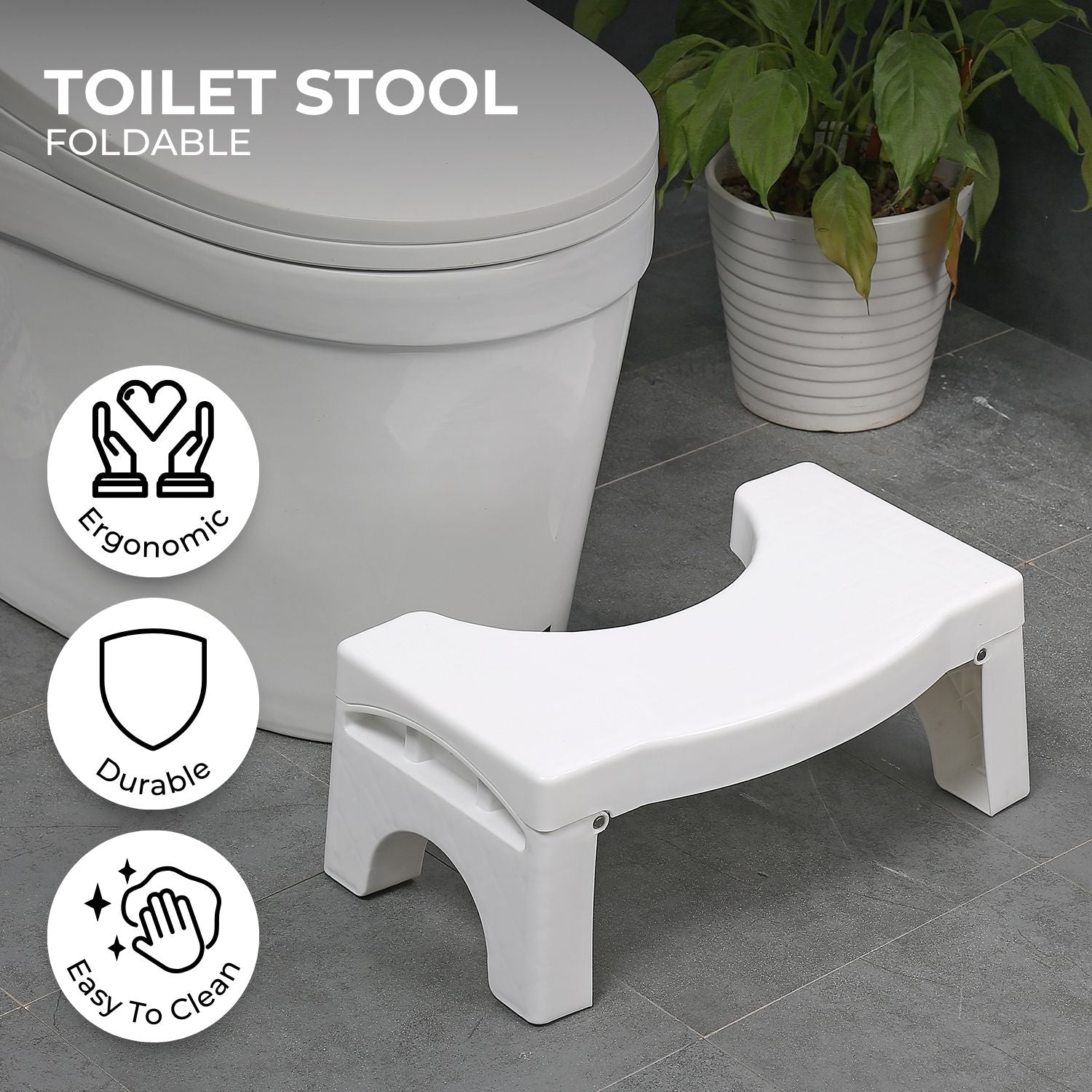 Foldable Non-Slip Toilet Step Stool, Easy Clean, 140kg Capacity, Gominimo