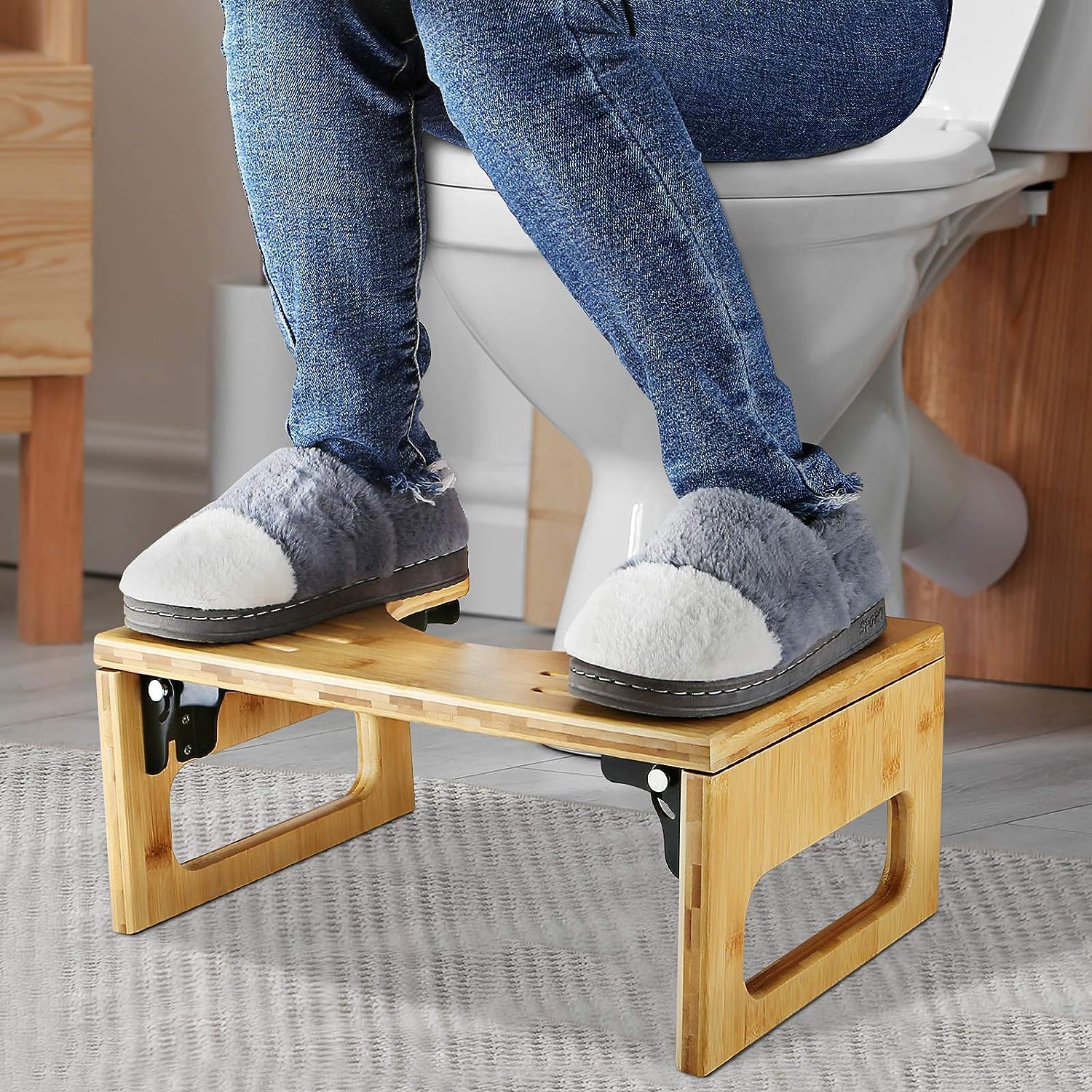 Foldable Non-Slip Bamboo Toilet Step Stool - Gominimo