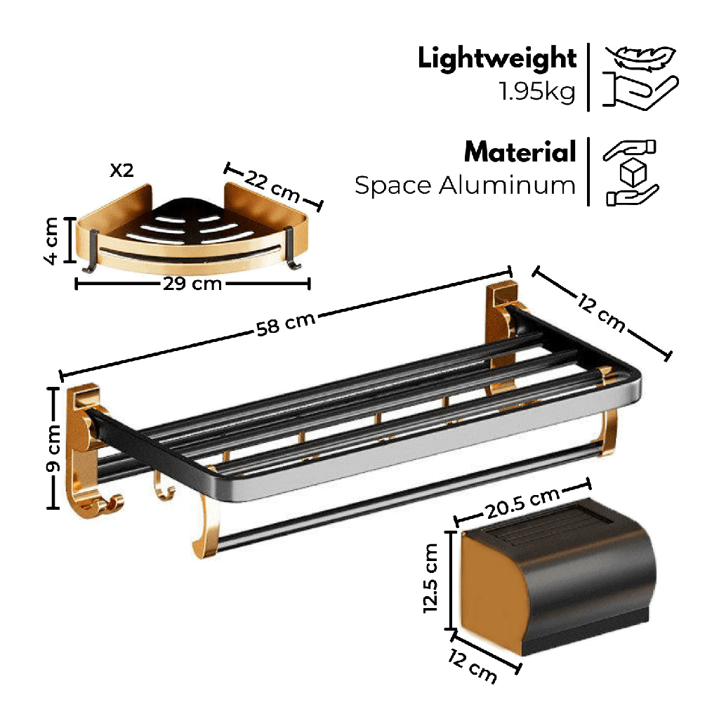 Gominimo Bathroom Wall Mount Black Gold Accessories Set (D)