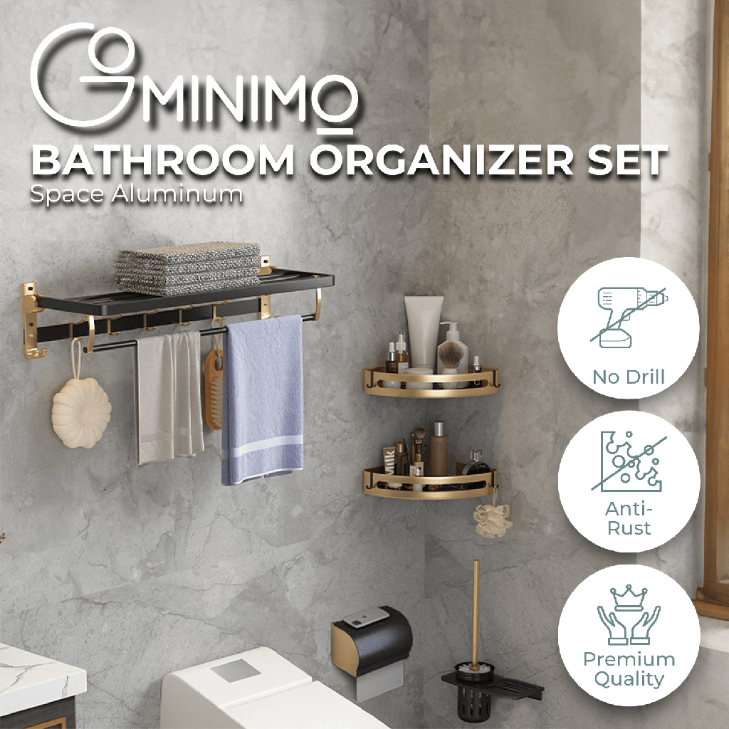 Gominimo Bathroom Wall Mount Black Gold Accessories Set (E)