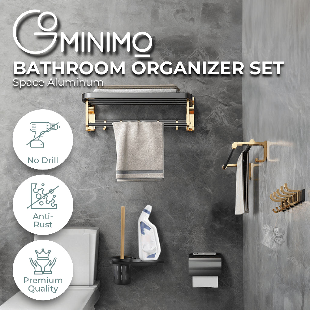 Gominimo Bathroom Wall Mount Black Gold Accessories Set (F)